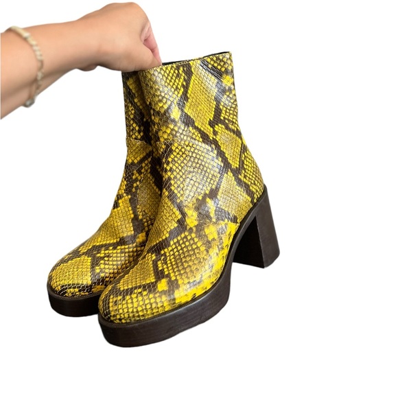 REVOLVE x Simon Miller Yellow Snakeskin Platform Heeled Boots - Picture 6 of 15